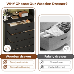 Black Tall Dresser for Bedroom 5 Drawer Dresser