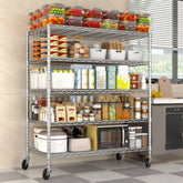 TrumanPick 5-Tier Wire Storage Shelves 81"H x 48"W x 24"D Pantry Organizer Heavy Duty Metal Shelf, Adjustable Wire Rack with Hooks, Garage Shelving Unit for Kitchen, Chrome
