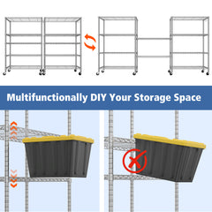 5-Tier Heavy Duty Adjustable Wire Shelves with Wheets, 81"H x 48"W x 24"D, Chrome
