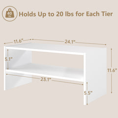 2-Tier Stackable White Shoe Rack Organizer for Closet