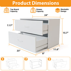 White 2-Drawer Dresser Stackable Storage Cabinet for Closet Storage