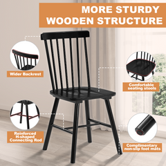 Windsor Dining Chairs Set of 2, Black