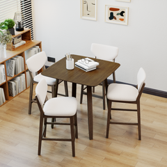 5-Piece Wooden Dining Table Chairs Set, Walnut/Beige