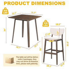 5-Piece Wooden Dining Table Chairs Set, Walnut/Beige
