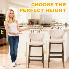 26" Height Bar Stools Set of 2, Beige