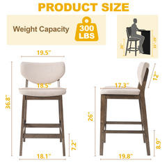 26" Height Bar Stools Set of 2, Beige