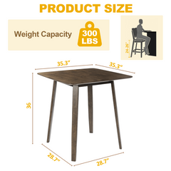 36" Farmhouse Wooden Kitchen Dining Table, Walnut
