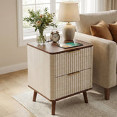 Fluted Nightstand for Bedroom with USB Charging Station