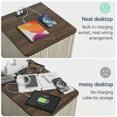 Fluted Nightstand for Bedroom with USB Charging Station
