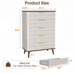 Fluted Dresser for Bedroom with 5 Drawers 45.4"H