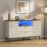 55" Fluted TV Stand for 65" TV Modern Entertainment Center with LED Lights