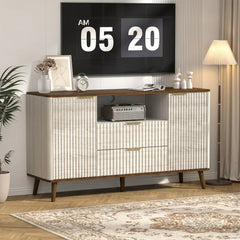 55" Fluted TV Stand for 65" TV Modern Entertainment Center with LED Lights