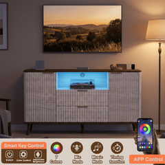 55" Fluted TV Stand for 65" TV Modern Entertainment Center with LED Lights