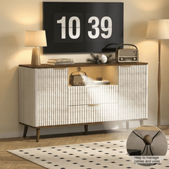 55" Fluted TV Stand for 65" TV Modern Entertainment Center with LED Lights