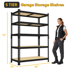 TrumanPick 72"H Garage Shelving Unit Heavy Duty 1500LBS 5 Tier Storage Shelves Adjustable Shelf Rack for Garage Pantry Closet 36"W x 12"D x 72"H
