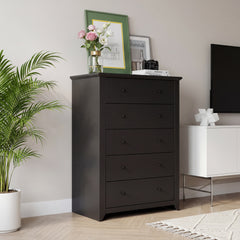 Black Dresser for Bedroom with 5 Drawers 47" Tall Chest of Drawers