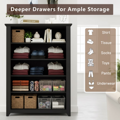 Black Dresser for Bedroom with 5 Drawers 47" Tall Chest of Drawers