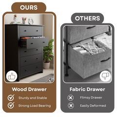 Black Dresser for Bedroom with 5 Drawers 47" Tall Chest of Drawers