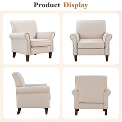Linen Accent Chairs Upholstered Armchair Beige