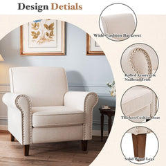 Linen Accent Chairs Upholstered Armchair Beige