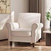 Linen Accent Chairs Upholstered Armchair Beige