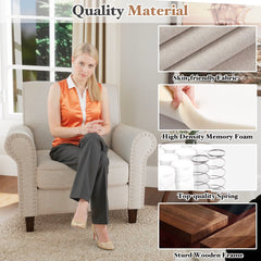 Linen Accent Chairs Upholstered Armchair Beige
