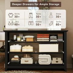 TrumanPick Black Dresser for Bedroom 6 Drawer Double Dresser Wood Wide Chest of Drawers for Living Room Hallway 47"L x 17"W x 33"H