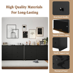 TrumanPick Black Dresser for Bedroom 6 Drawer Double Dresser Wood Wide Chest of Drawers for Living Room Hallway 47"L x 17"W x 33"H
