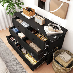 TrumanPick Black Dresser for Bedroom 6 Drawer Double Dresser Wood Wide Chest of Drawers for Living Room Hallway 47"L x 17"W x 33"H