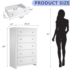 TrumanPick White Dresser for Bedroom, Tall Chest of Drawers for Living Room, Wooden Dressers 31.2"W x 17"D x 47"H for Nursery Hallway Closet
