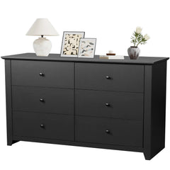 TrumanPick Black Dresser for Bedroom 6 Drawer Double Dresser Wood Wide Chest of Drawers for Living Room Hallway 47"L x 17"W x 33"H