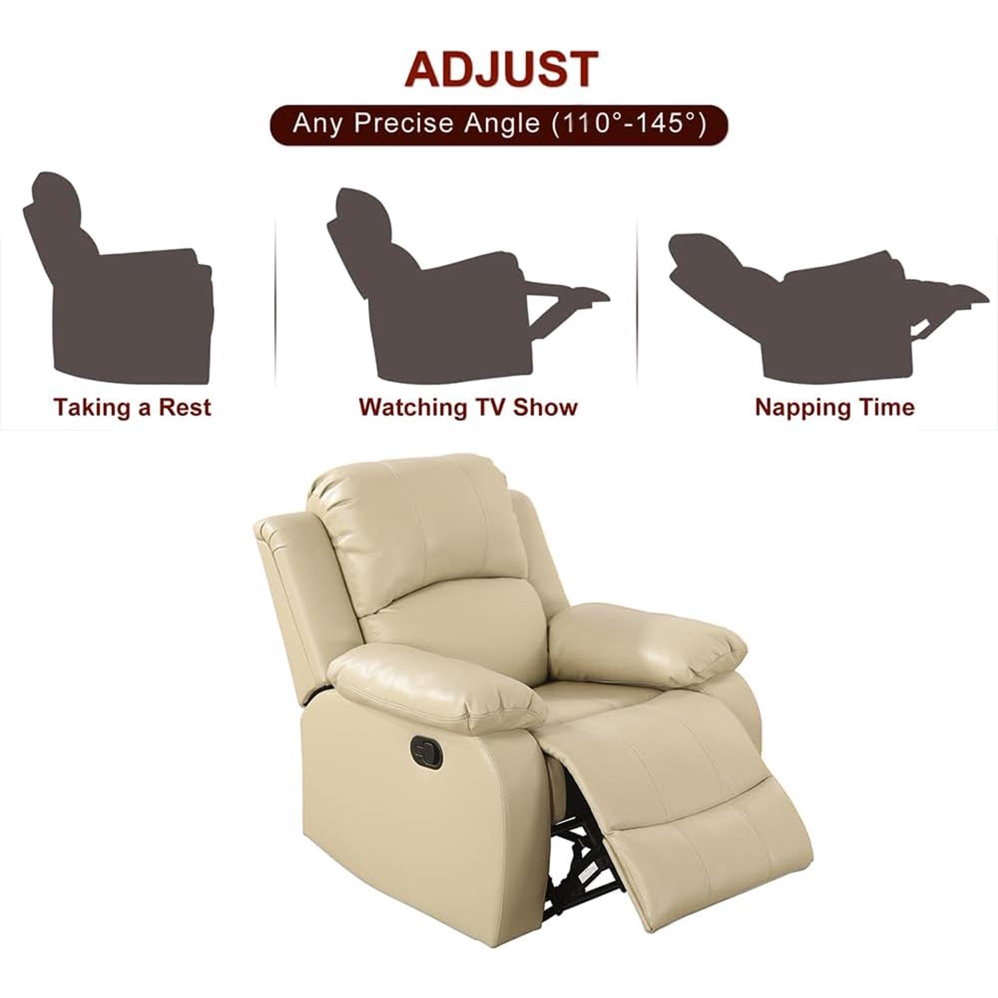 Manual Leather Recliner Chair Beige