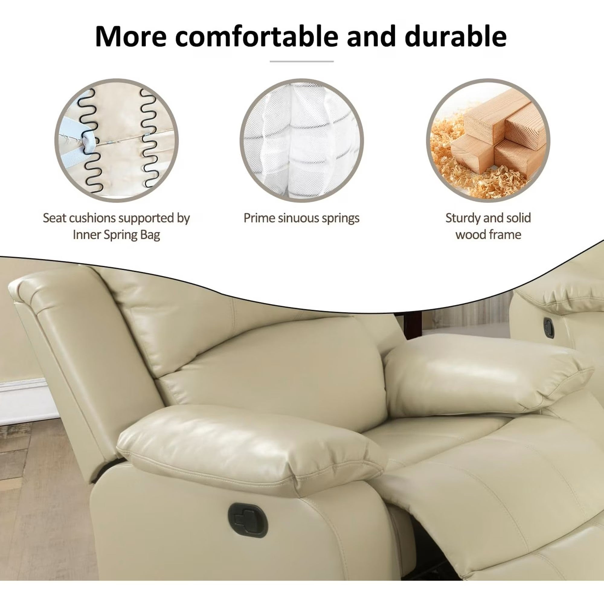 Manual Leather Recliner Chair Beige