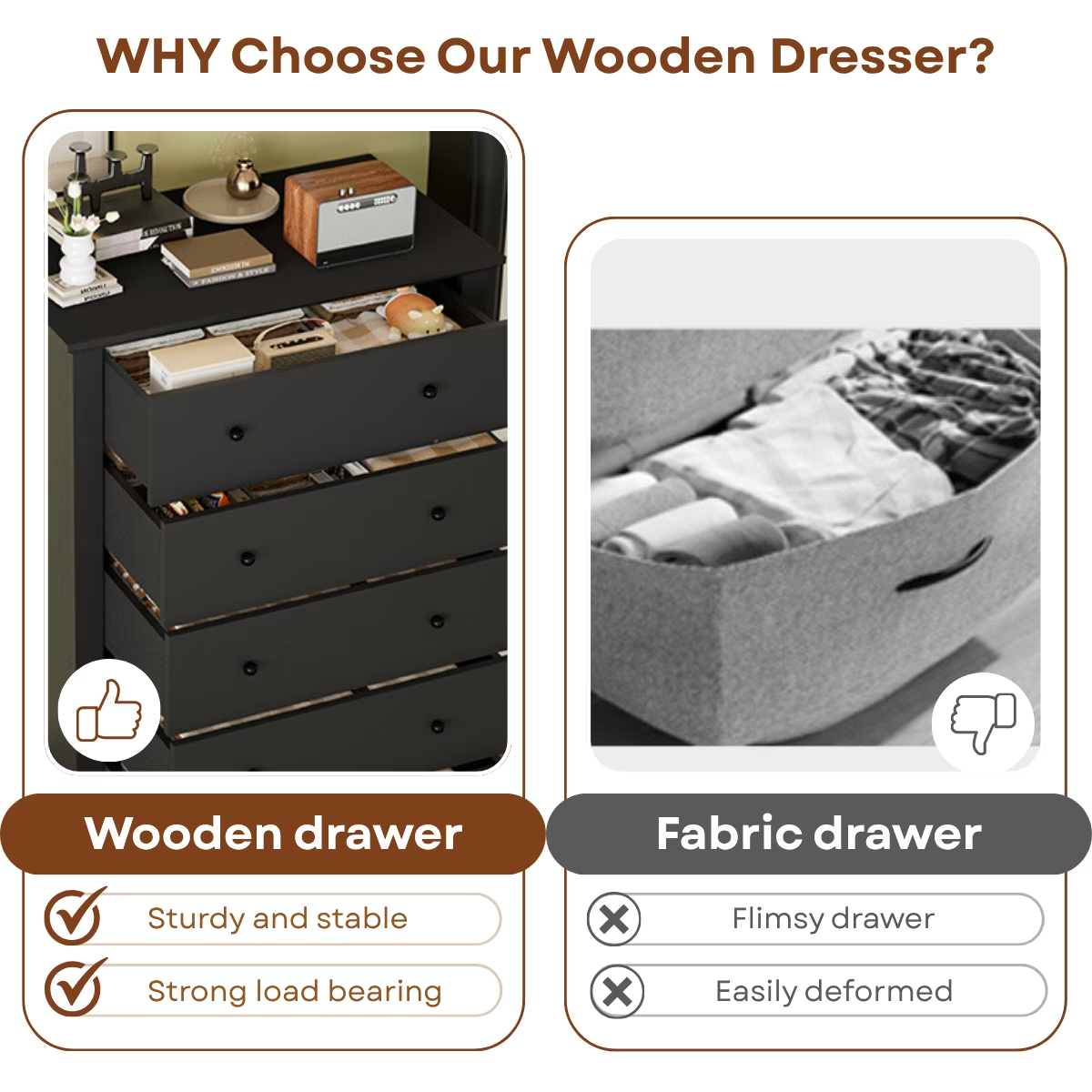 Black Tall Dresser for Bedroom 5 Drawer Dresser