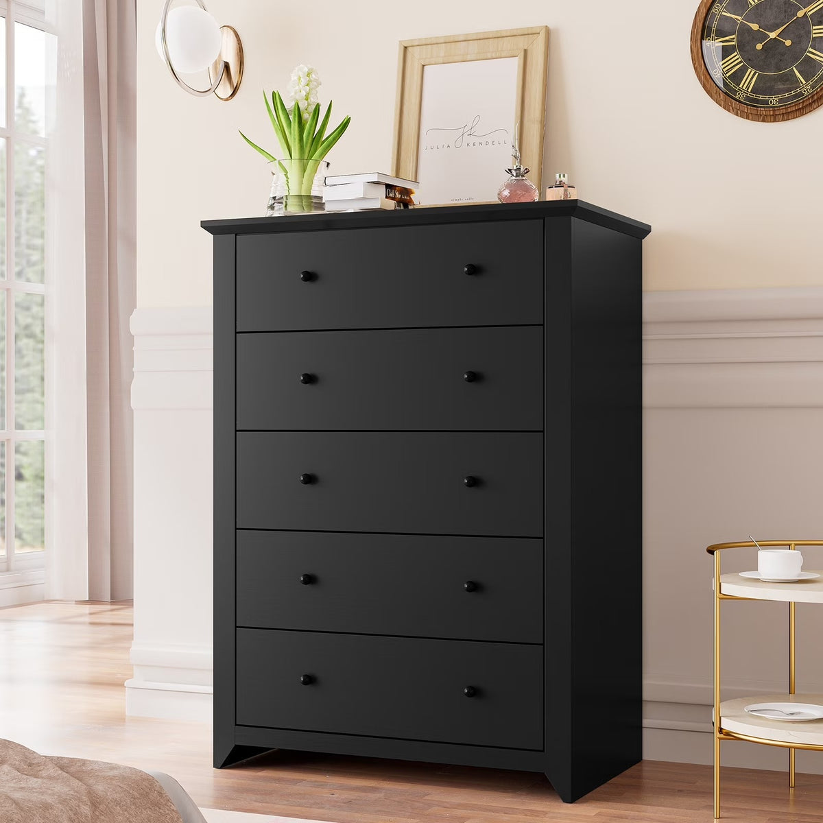 Black Tall Dresser for Bedroom 5 Drawer Dresser
