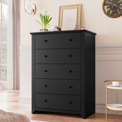 Black Tall Dresser for Bedroom 5 Drawer Dresser