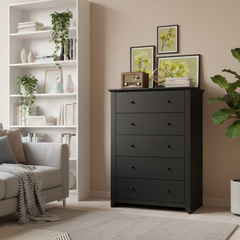 Black Tall Dresser for Bedroom 5 Drawer Dresser