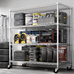 4-Tier Adjustable Wire Storage Shelves for Kitchen& Garage, 55.5"W x 24"D x 76"H, Chrome