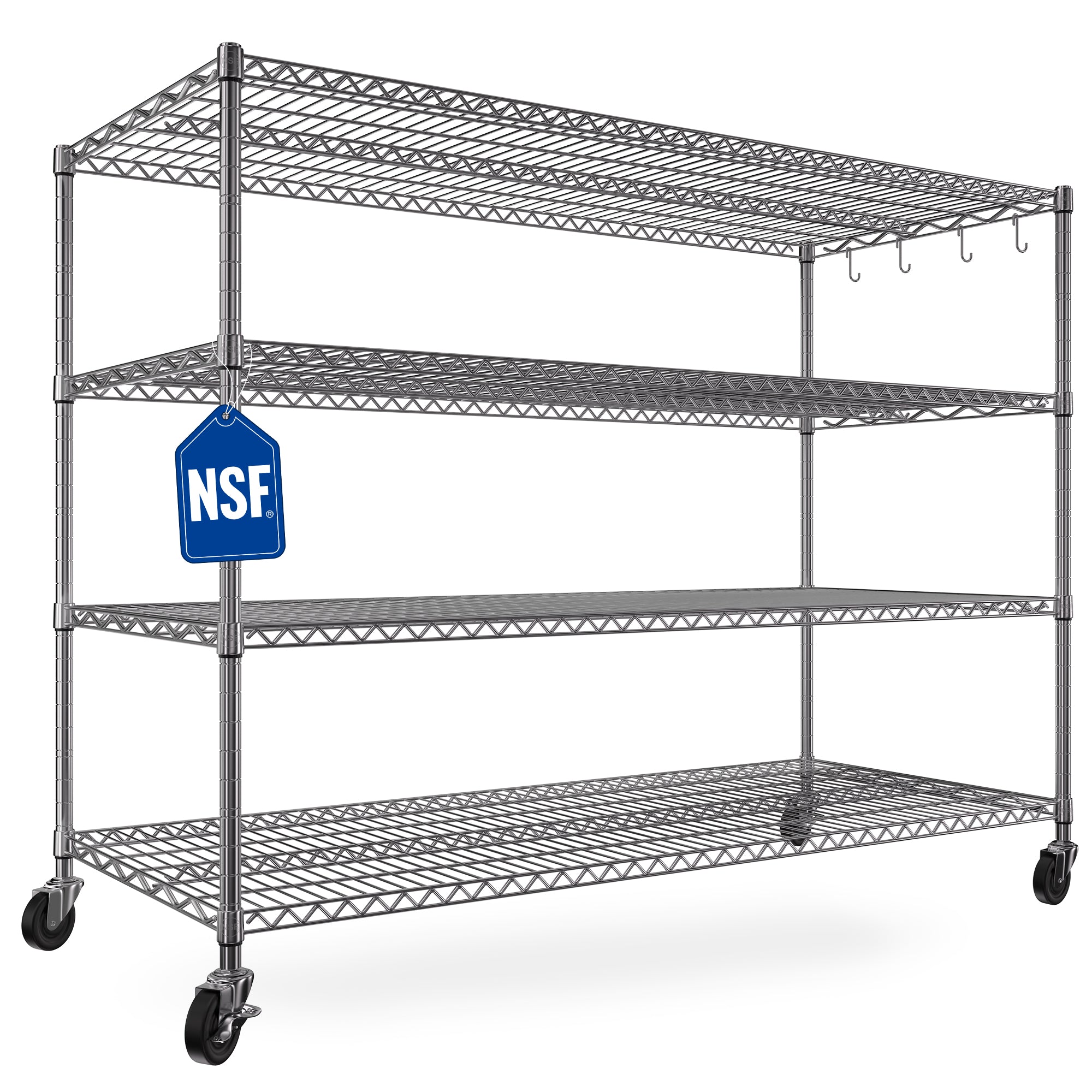 4-Tier Adjustable Wire Storage Shelves for Kitchen& Garage, 55.5"W x 24"D x 76"H, Chrome