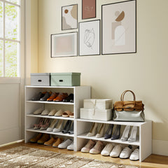 2-Tier Stackable White Shoe Rack Organizer for Closet