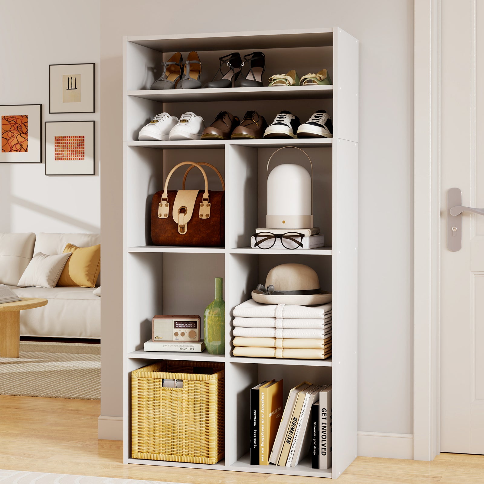 2-Tier Stackable White Shoe Rack Organizer for Closet