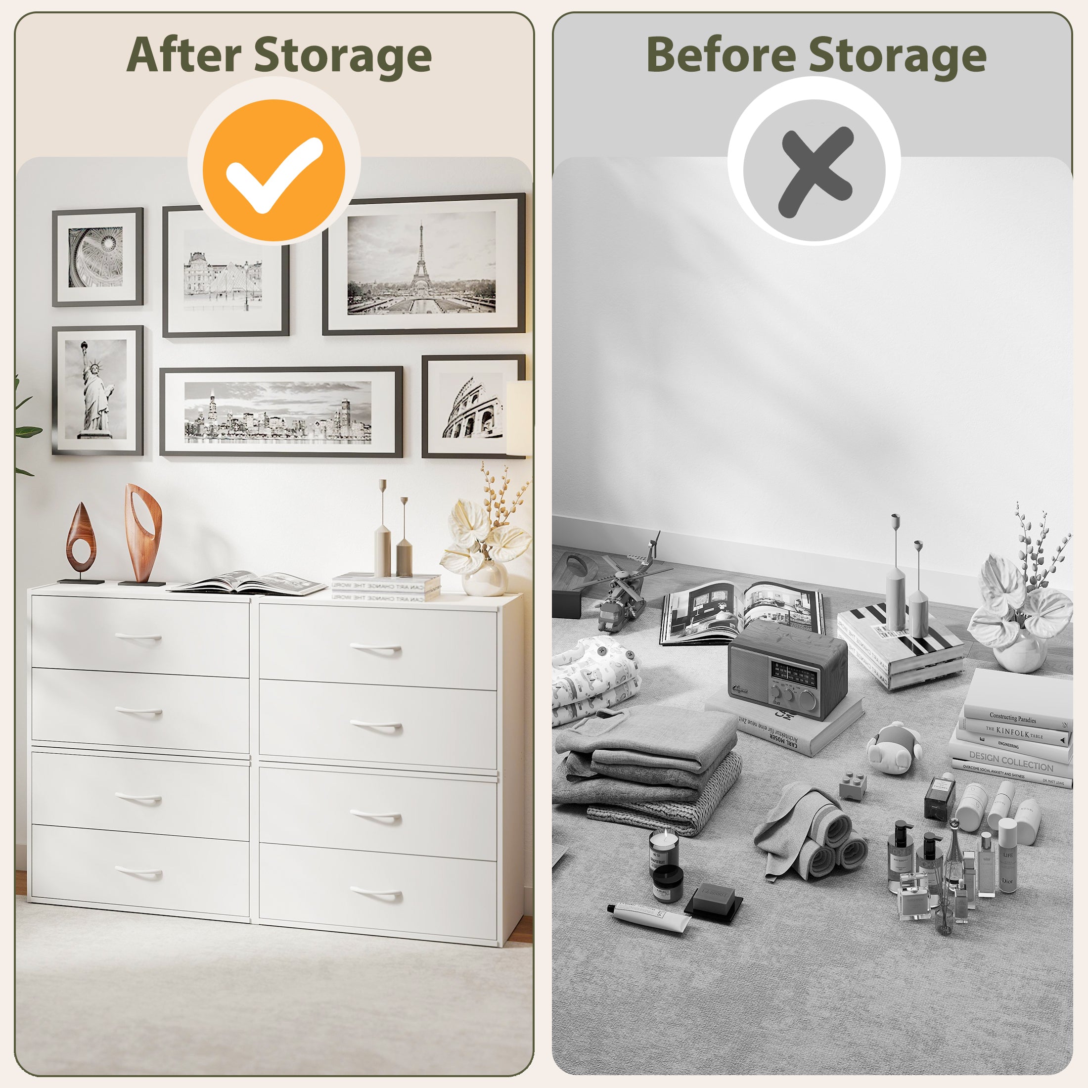 White 2-Drawer Dresser Stackable Storage Cabinet for Closet Storage