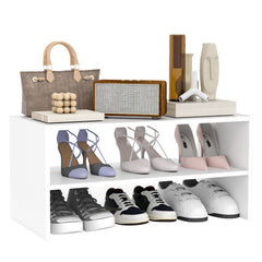 2-Tier Stackable White Shoe Rack Organizer for Closet