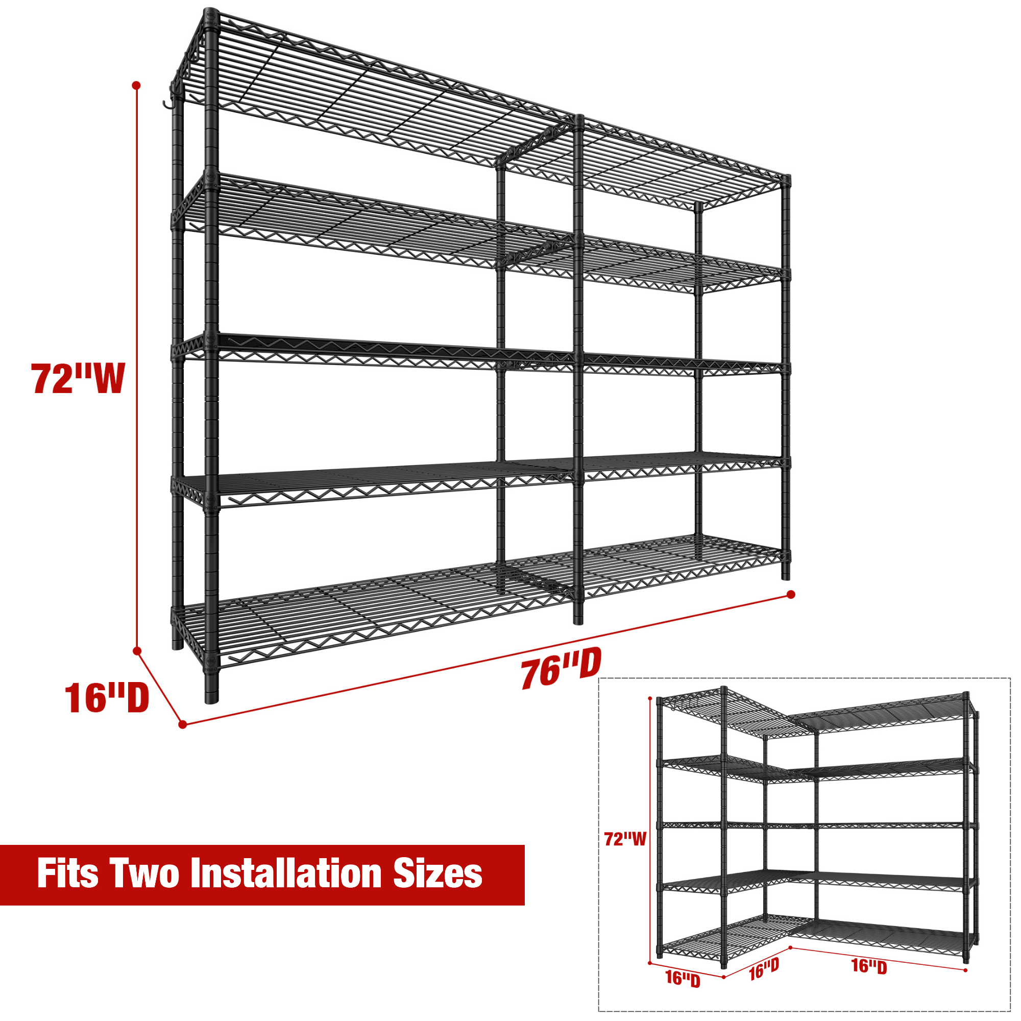 72"W Storage Shelves Load 1750LBS Wire Shelving Unit