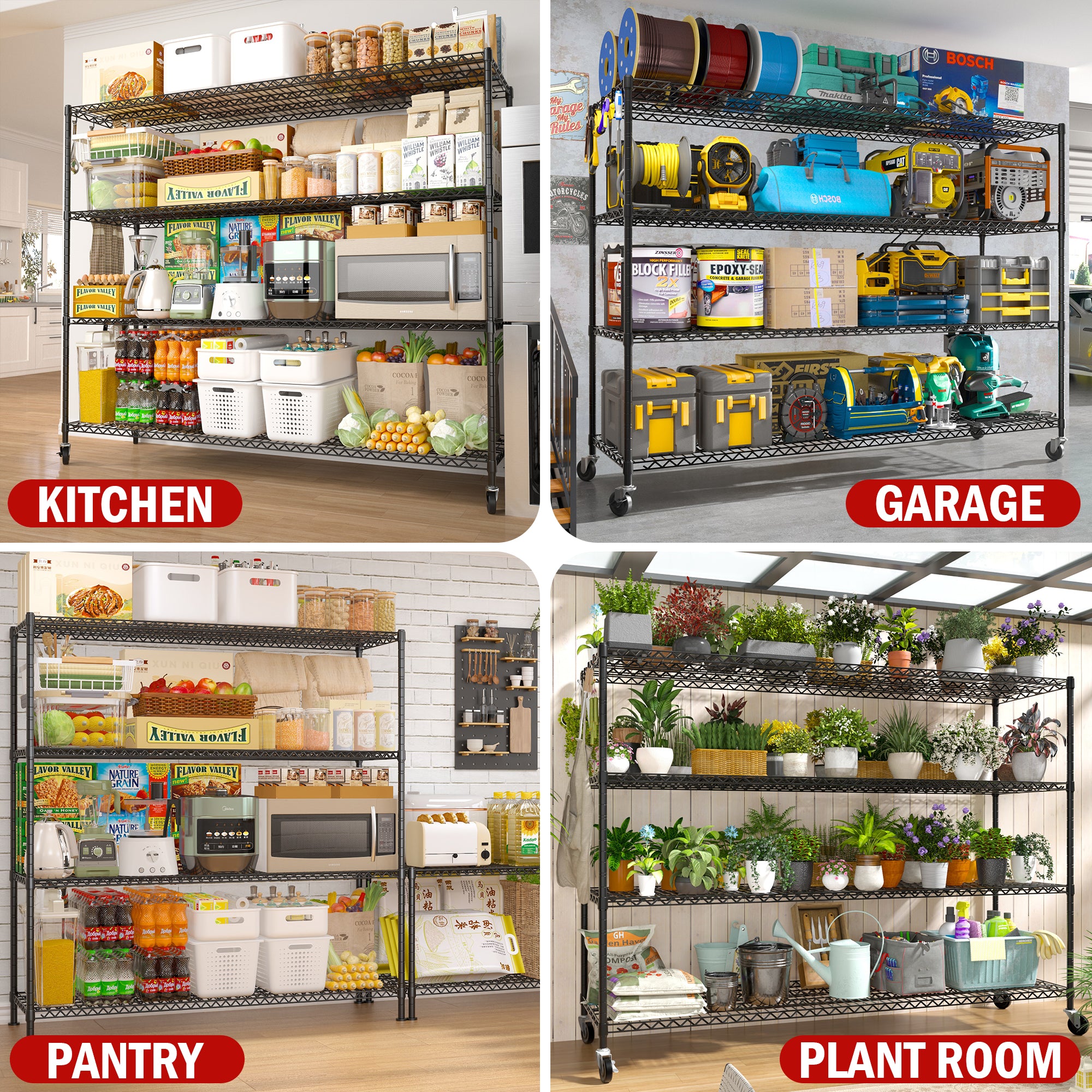 2800LBS Garage Shelving Unit with Wheels 4 Tier Storage Shelves