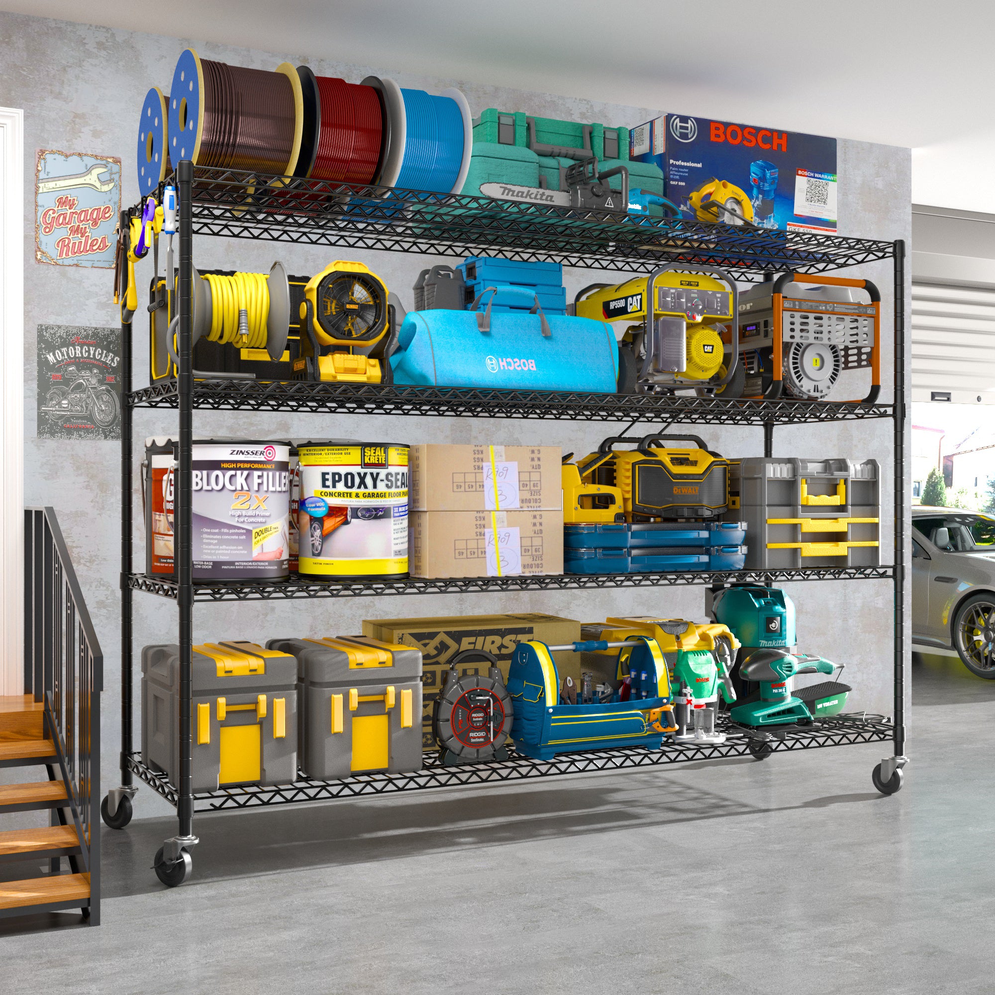 2800LBS Garage Shelving Unit with Wheels 4 Tier Storage Shelves