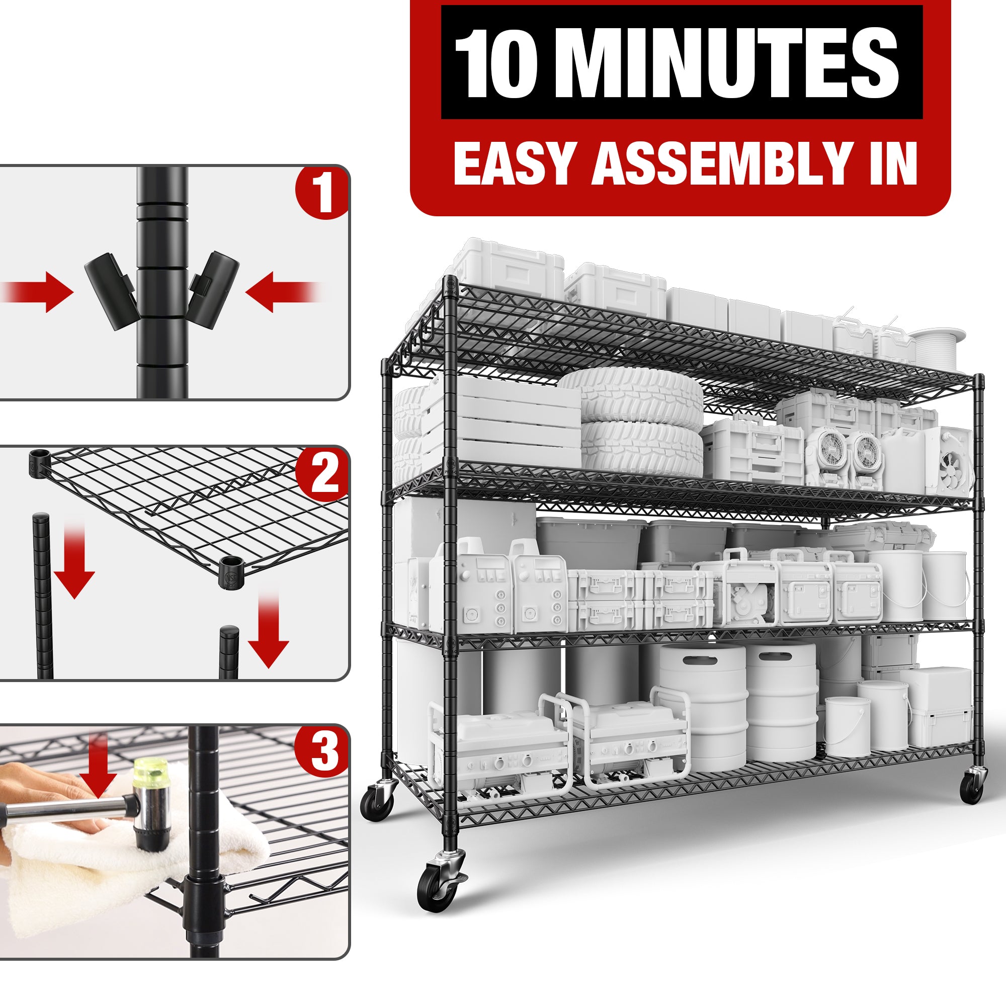 2800LBS Garage Shelving Unit with Wheels 4 Tier Storage Shelves