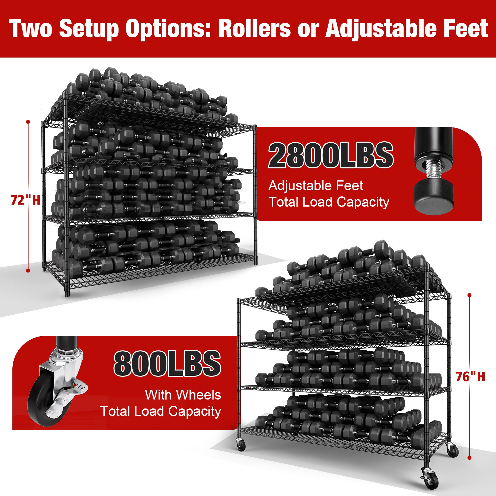 2800LBS Garage Shelving Unit with Wheels 4 Tier Storage Shelves