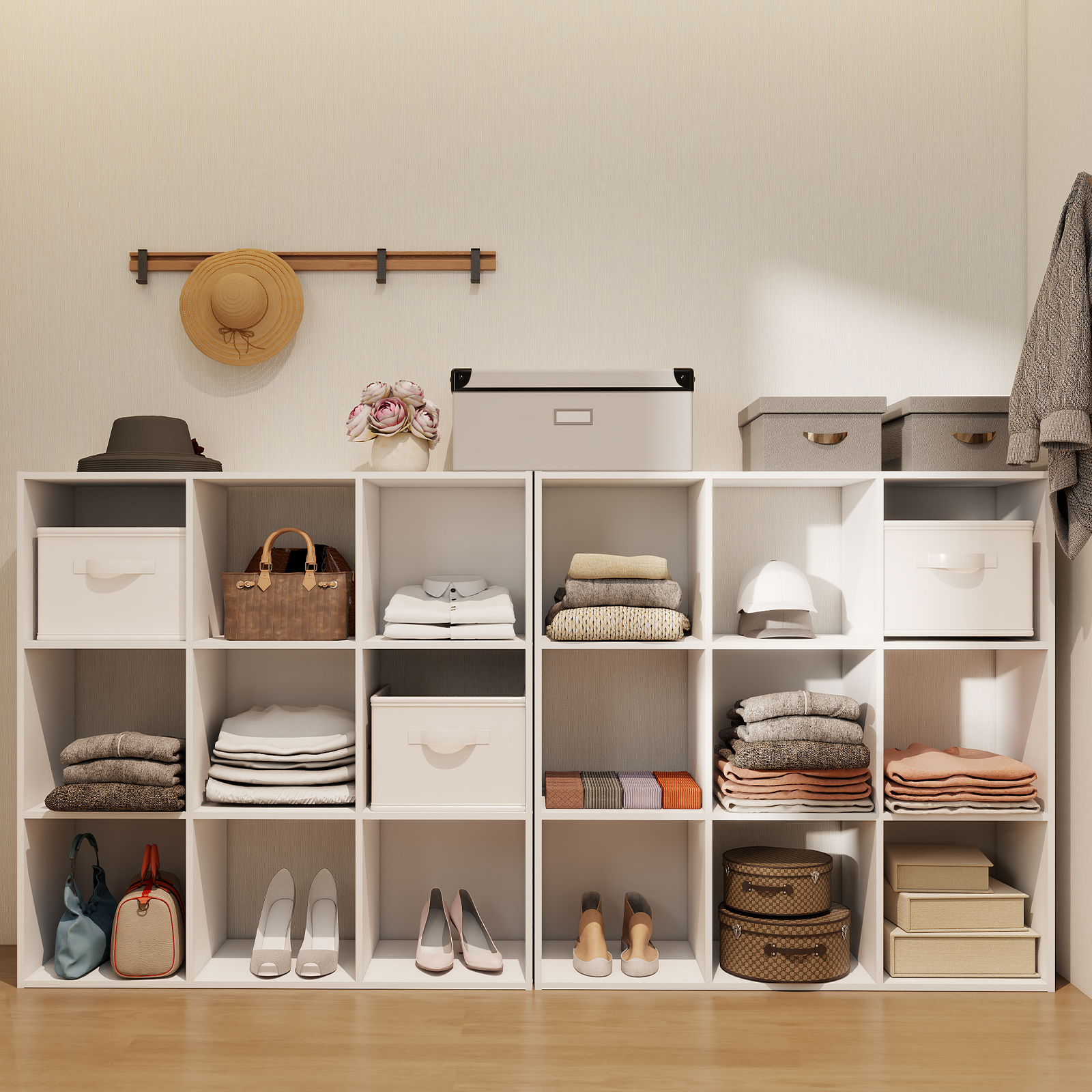 Wood Stackable 9 Cube Storage Organizer, White