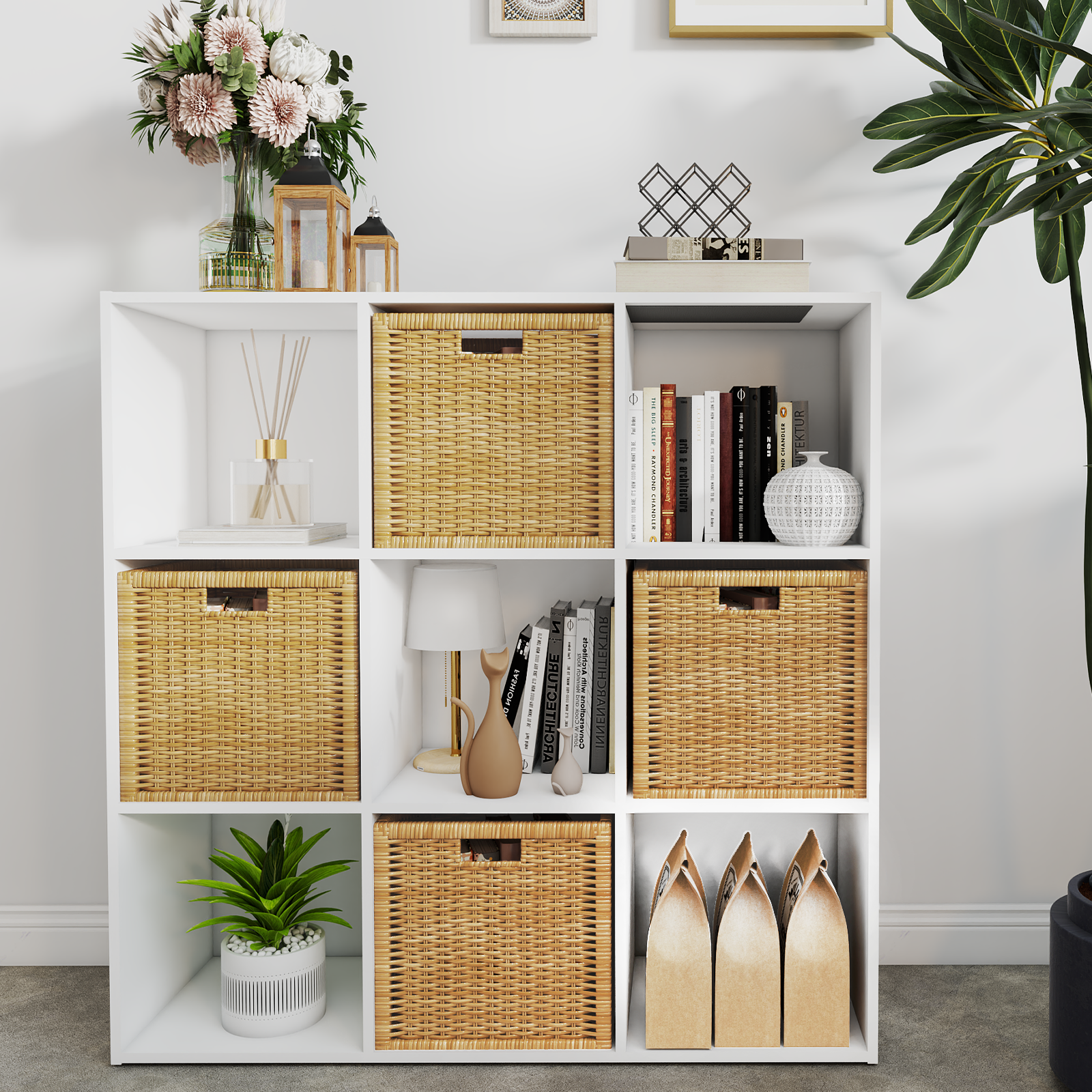 Wood Stackable 9 Cube Storage Organizer, White